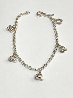 Sterling Silver .925 Italy stamped 7" Elephant Charm Bracelet - New